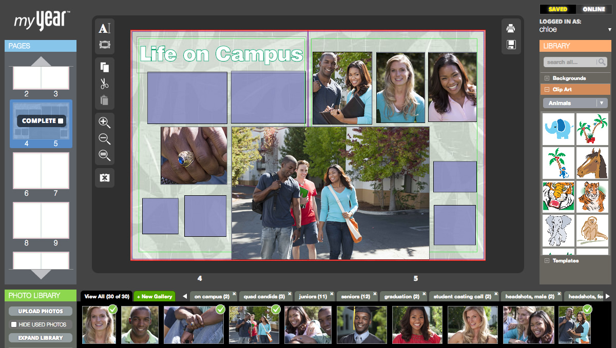 MyYear yearbook builder interface